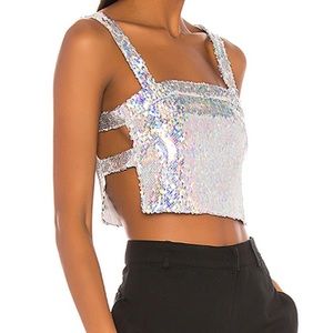 Superdown Karla Cut Out Top in Iridescent Silver